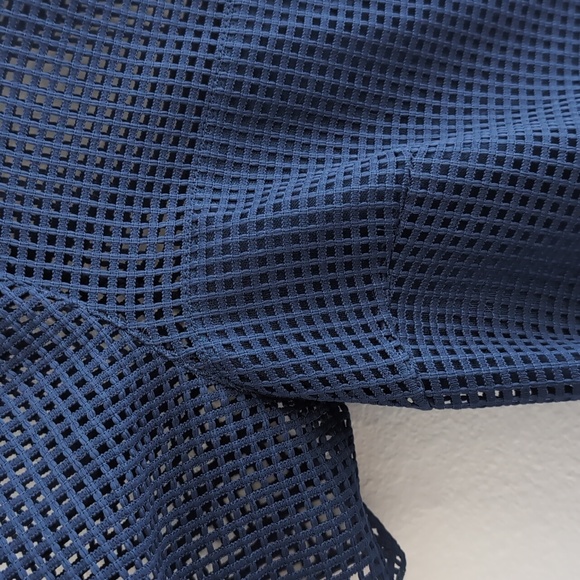 Akris Punto Navy Blue Short Sleeve Open Knit Blouse Sz 8 - Picture 6 of 13